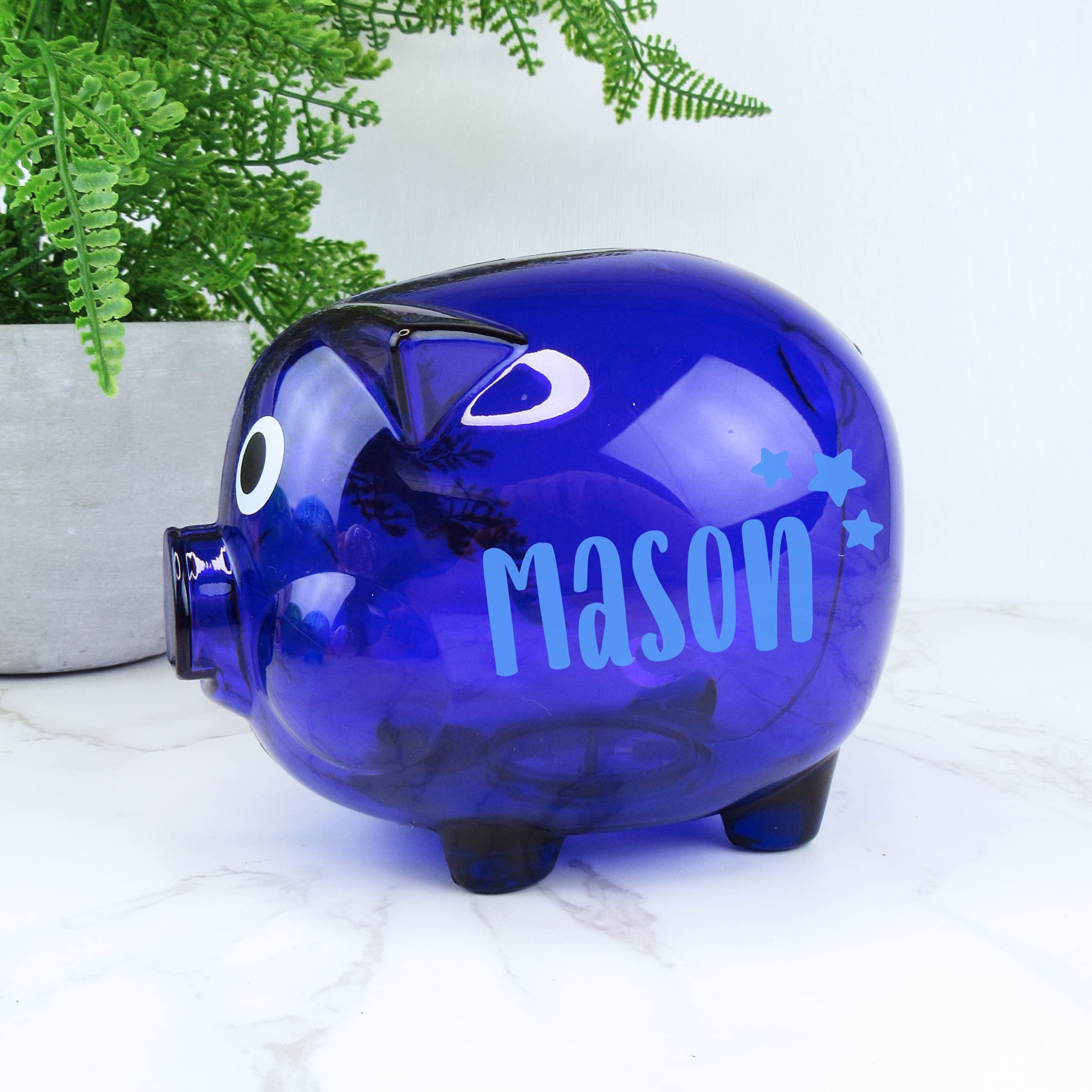 Ebuygb Purple Personalised Transparent Plastic Piggy Bank, Kids Money Box, Saving Money Jar Keepsake For Children, Novelty Gift (Purple)