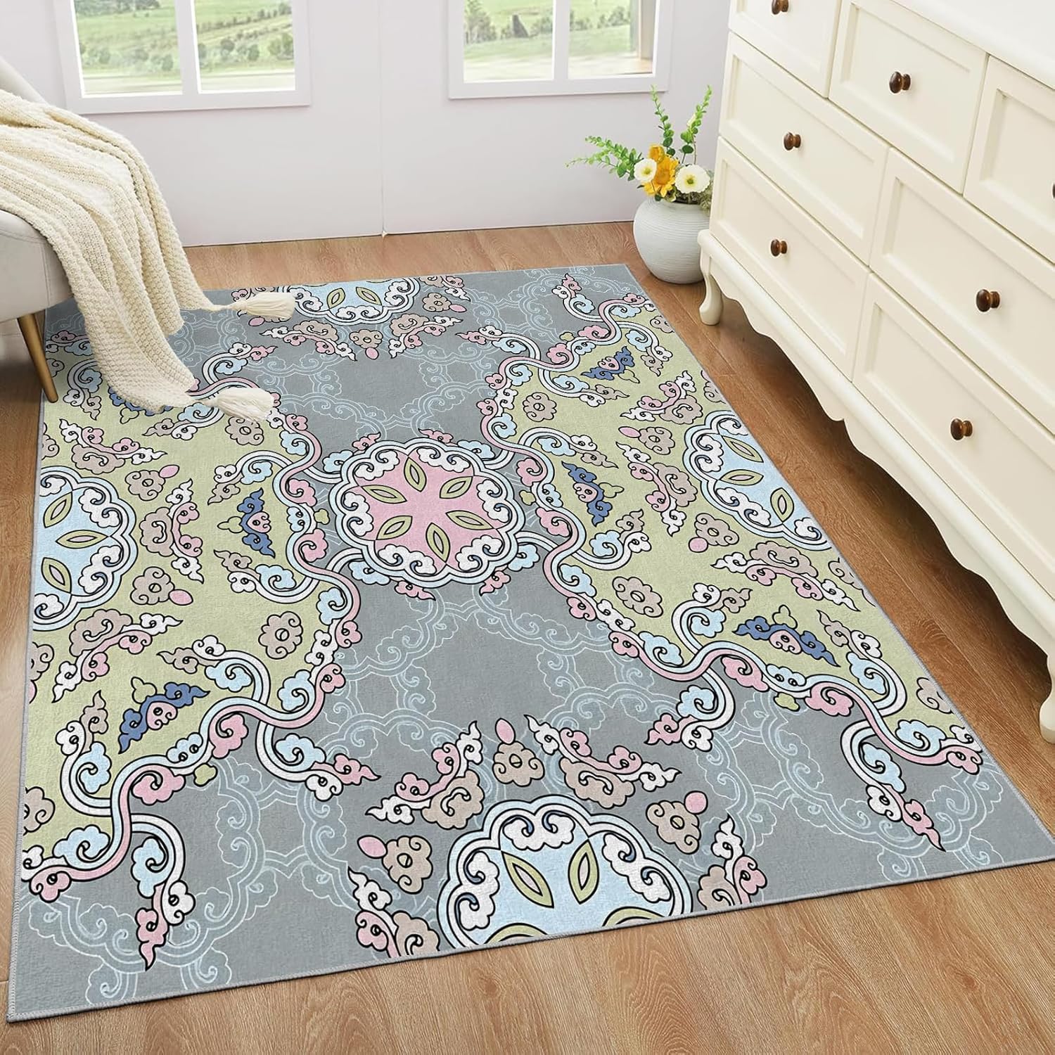 Bohemian Rugs for Entryway, Ethnic Area Rug 2x3, Washable Non-Slip Low-Pile Small Indoor Door Mat, Floor Carpet for Laundry Room Bathroom, Mystical Patterned Room Decor Throw Rug RG-11