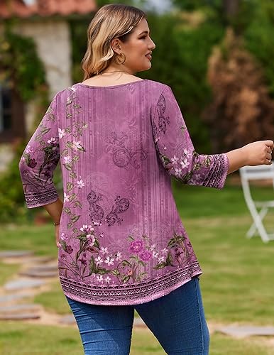 Miniatura 4 de IN'VOLAND - Blusas de talla extragrande para mujer, manga 34, sueltas, para usar con leggings, ropa de verano y otoño 2025