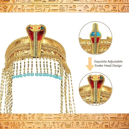 Miniatura 4 de Yunlly 5 piezas de tocado egipcio para mujer, pelucas cortas negras estilo Bob con cadena de serpiente, brazo, collar, pulsera, accesorio