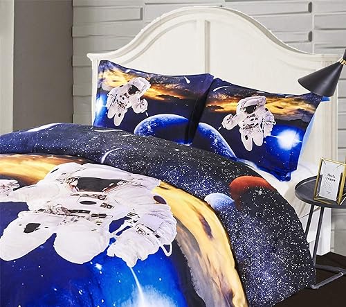 Miniatura 3 de Juego de cama 3D HIG 3 piezas tamaño Queen tamaño exterior astronauta estampado funda nórdica con dos fundas de almohada a juego  Super suave funda