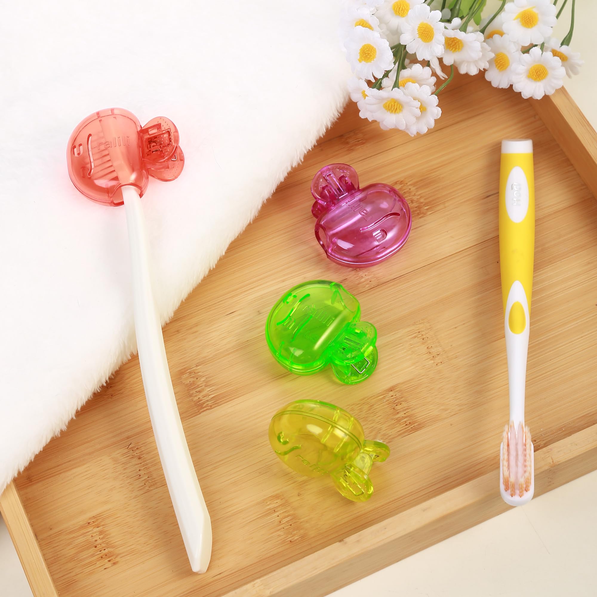 Confezione da 4 tappi protettivi per spazzolino da denti, portatili, antipolvere, per viaggi e uso domestico, misura universale per spazzole elettriche e manuali (rosso, giallo, verde, viola)