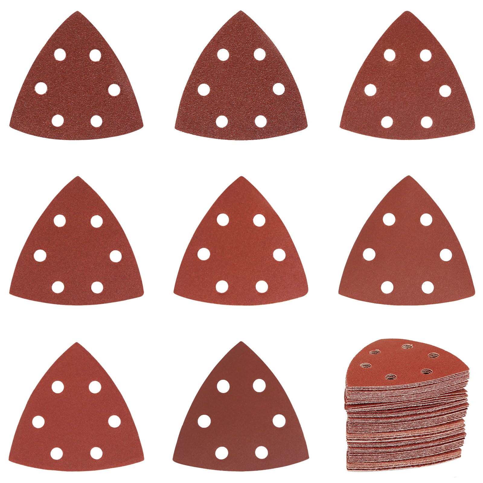 120 Pezzi di Carta Vetrata Triangolare 90 x 90 x 90 mm, Levigatrice Triangolare, Carta Vetrata a 6 Fori, in Ossido di Alluminio, per Smerigliatrice Triangolare (40 60 80 120 180 240 320 400)