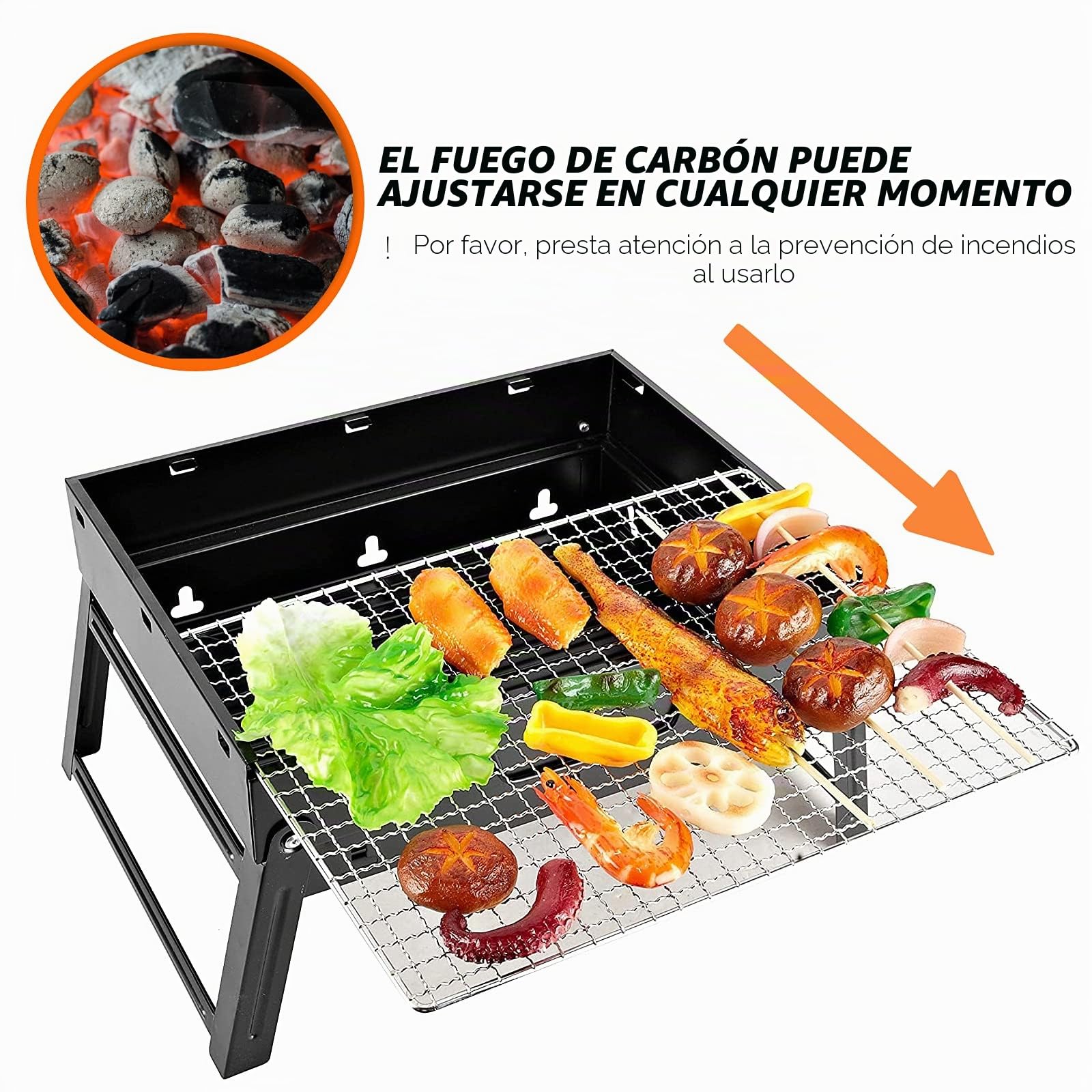 Barbacoa plegable de carbón o madera, para camping o viaje, Schwarz NR.1
