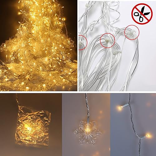 Miniatura 8 de weillsnow Decoraciones de Navidad, 360 luces LED de carámbano con copo de nieve, 29.5 pies, 72 gotas de luz de carámbano con 8 modos, tira de luces