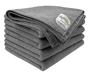 SOFTSPUN Microfiber Cleaning Cloths, 5pcs 30x30cms 340GSM Grey! Highly Absorbent, Lint and Streak Free, Multi-Purpose Wash Cloth for Kitchen, Window, Stainless Steel, Silverware. - image, photos