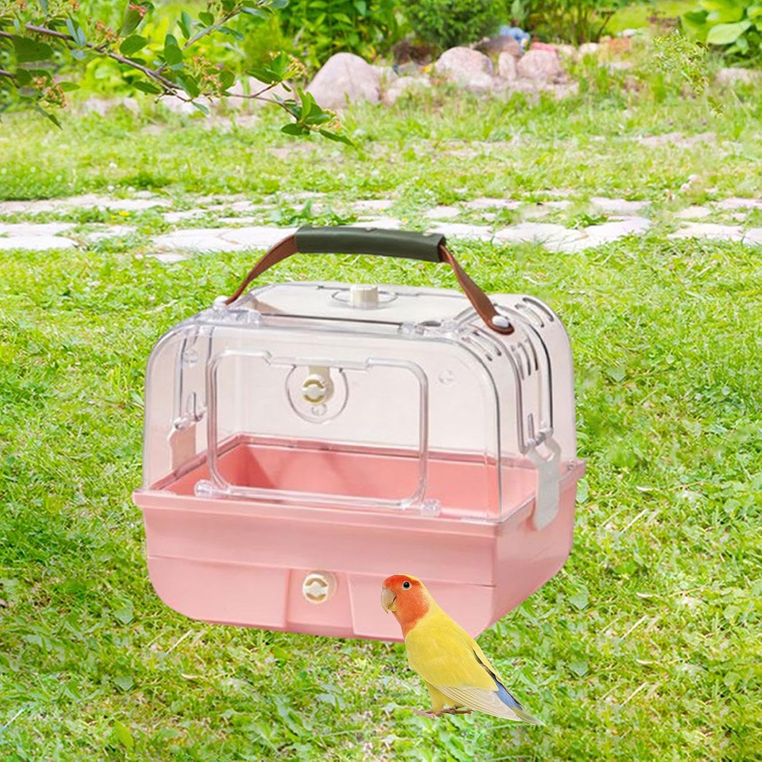 Carrier, Portable, with Carry Handle Parrot Cage for Parrot Lovebirds Budgies, Pink Set