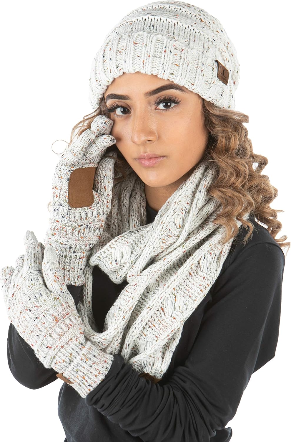 Funky Junque Hat Scarf Glove Set for Women – Matching Winter Set with Oversized Slouchy Beanie, Infinity Scarf & Cozy Gloves