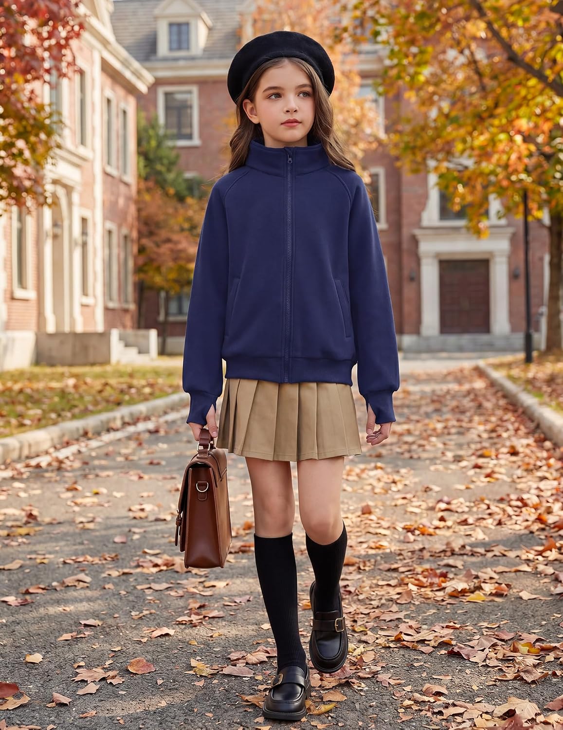 Arshiner Girls Zip Up Sweatshirt Full-zip Fleece Track Jackets Kids Fall Fashion Outfits Winter Clothes with Pockets