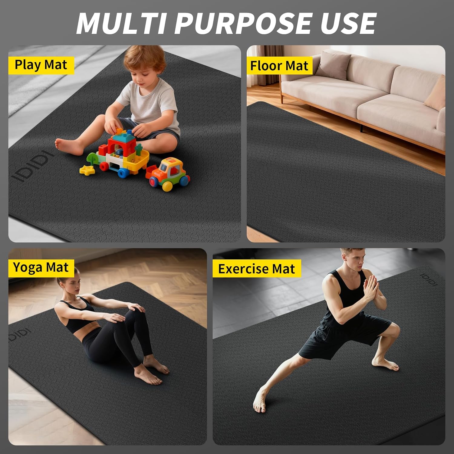 Large Exercise Mat – 6' x 4' x 0.32" Ultra Durable, High Density Non-Slip Yoga Mat, Workout Mat for Instant Home Gym Flooring – Works Great on Any Floor Type or Carpet