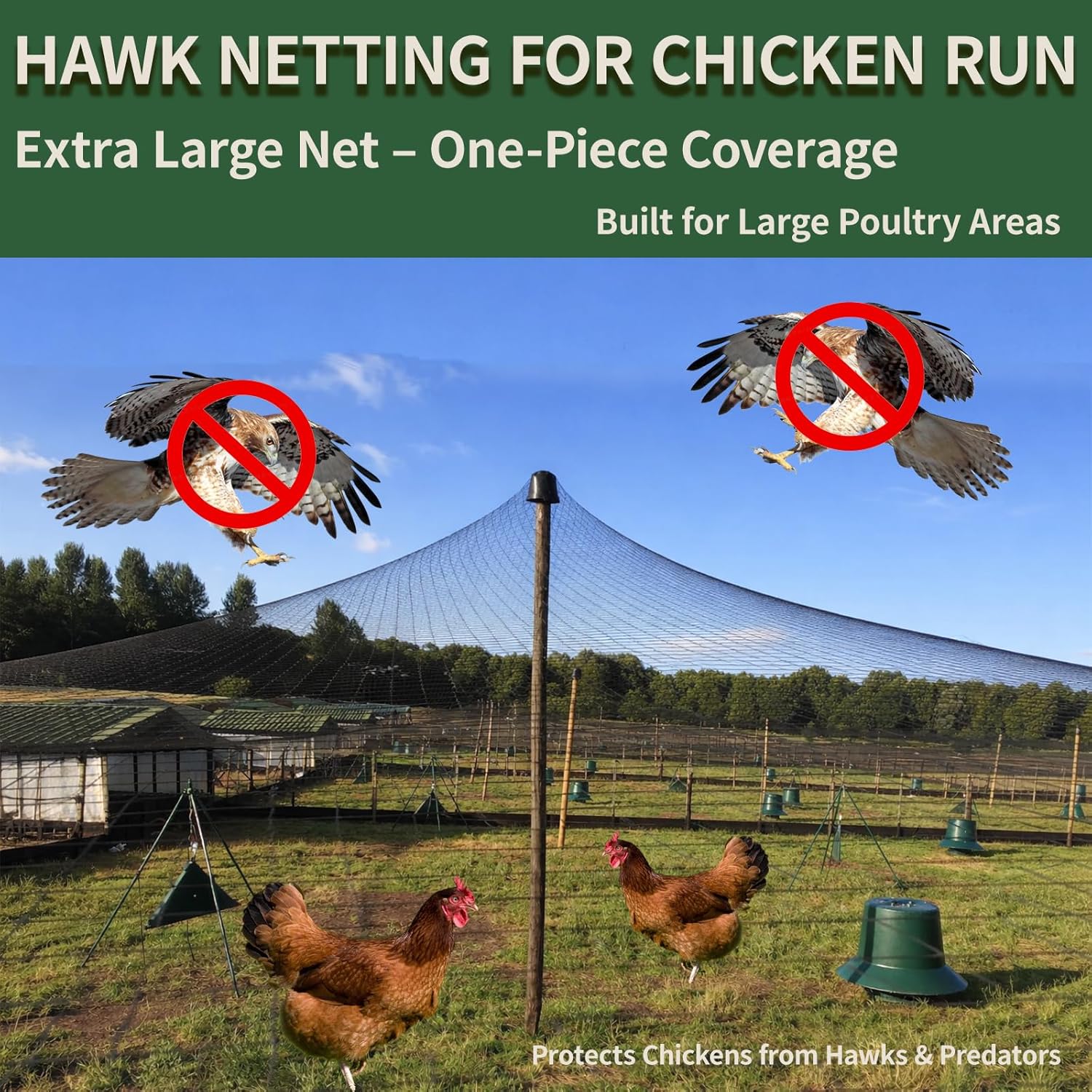 25x50ft Bird Netting for Chicken Coop 1 inch Mesh Poultry Netting Heavy Duty Hawk Netting for Chicken Run, Netting for Garden Protection Fruit Tree Aviary Netting Against Squirrels Deer Small Animals