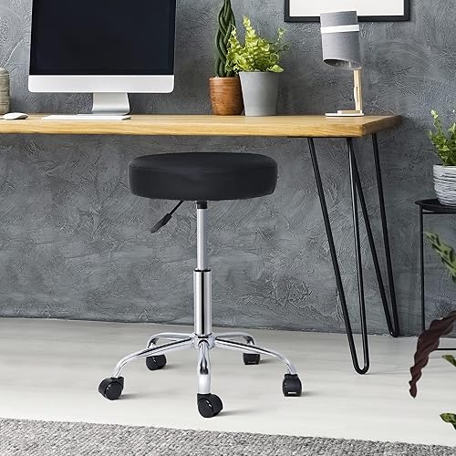 Nouva Taburete redondo de cuero sintético con reposapiés, taburetes giratorios hidráulicos ajustables en altura, taburetes redondos de cuero PU,