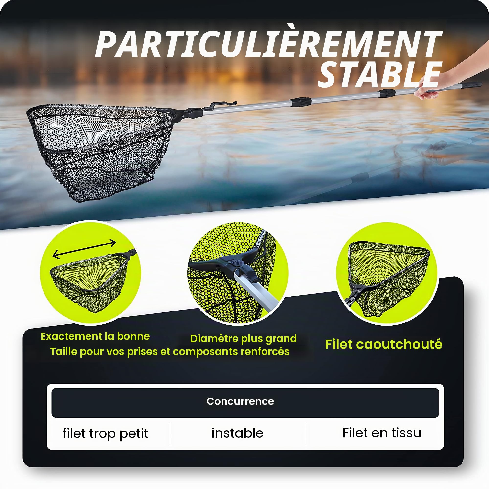 Paradox Fishing Épuisette caoutchoutée 1,6 m/2,1 m I Épuisette télescopique caoutchoutée I Épuisette de pêche caoutchoutée – Épuisette de pêche