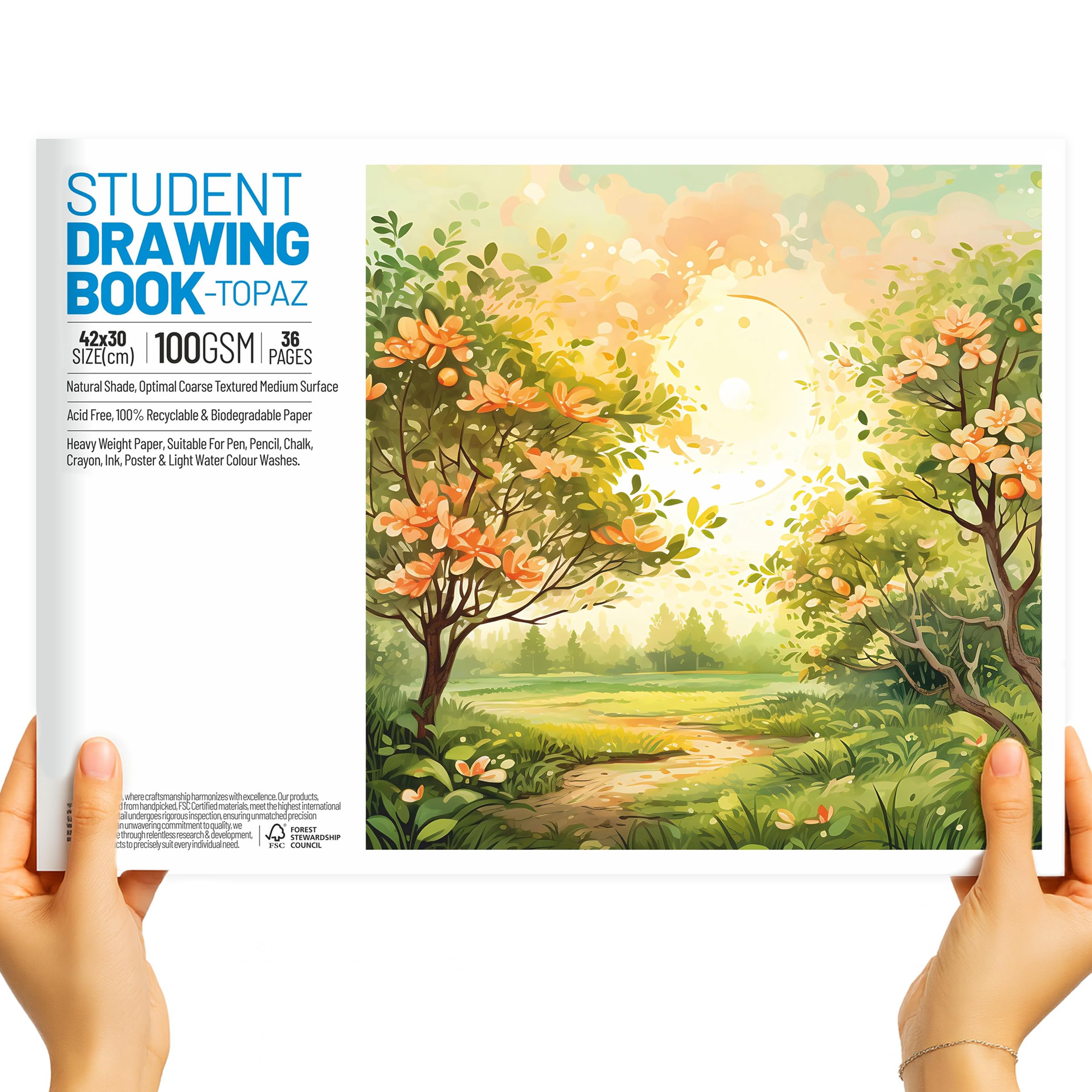 A3 Sketchbook for Artists (Pack of 1) – 36 Pages (18 Sheets) | 100 GSM Premium Cartridge Paper | Drawing & Painting Pad for Kids, Students & Professionals