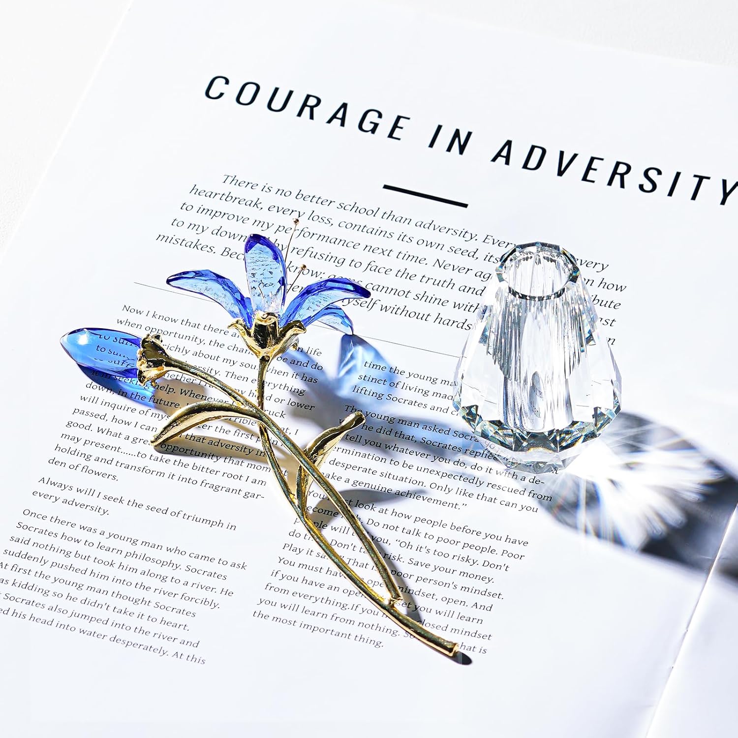 Crystal Lily Figurine, Glass Flowers with Stem,Flower Collectible Gifts for Woman, Wedding Party Decor(Blue) image 4