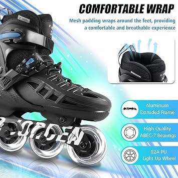 Inline Skates for Kids Girls and Boys, 4 Sizes Adjustable Roller Skates Blades with Full Light Up Wheels for Women Men, Durable Outer Shell, Roller Skates 4-12 Adults