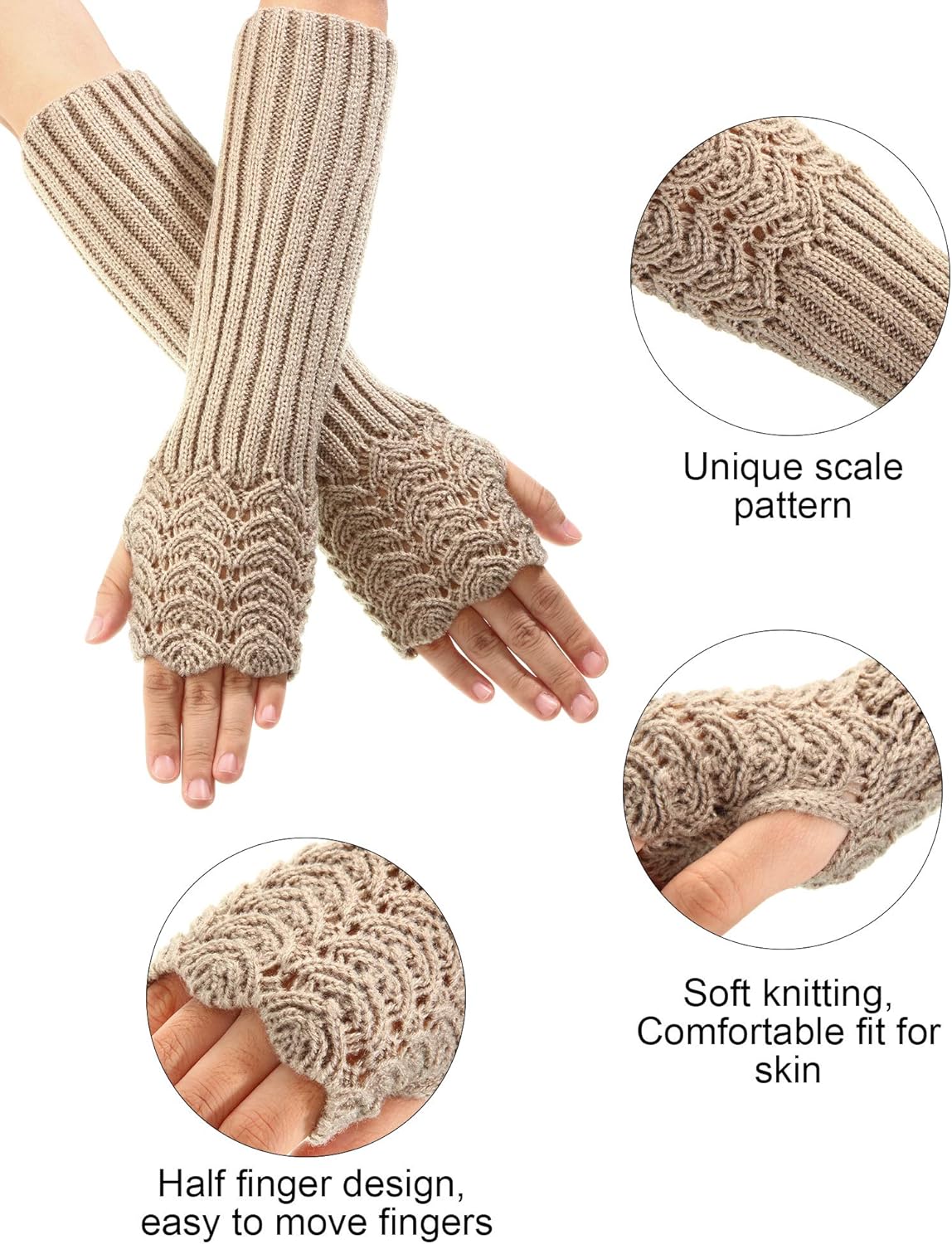 SATINIOR 5 Pairs Arm Warmer Long Fingerless Gloves Knit Open Finger Wrist Warmers Arm Sleeves Socks with Thumb Hole for Women Adult - Image 2