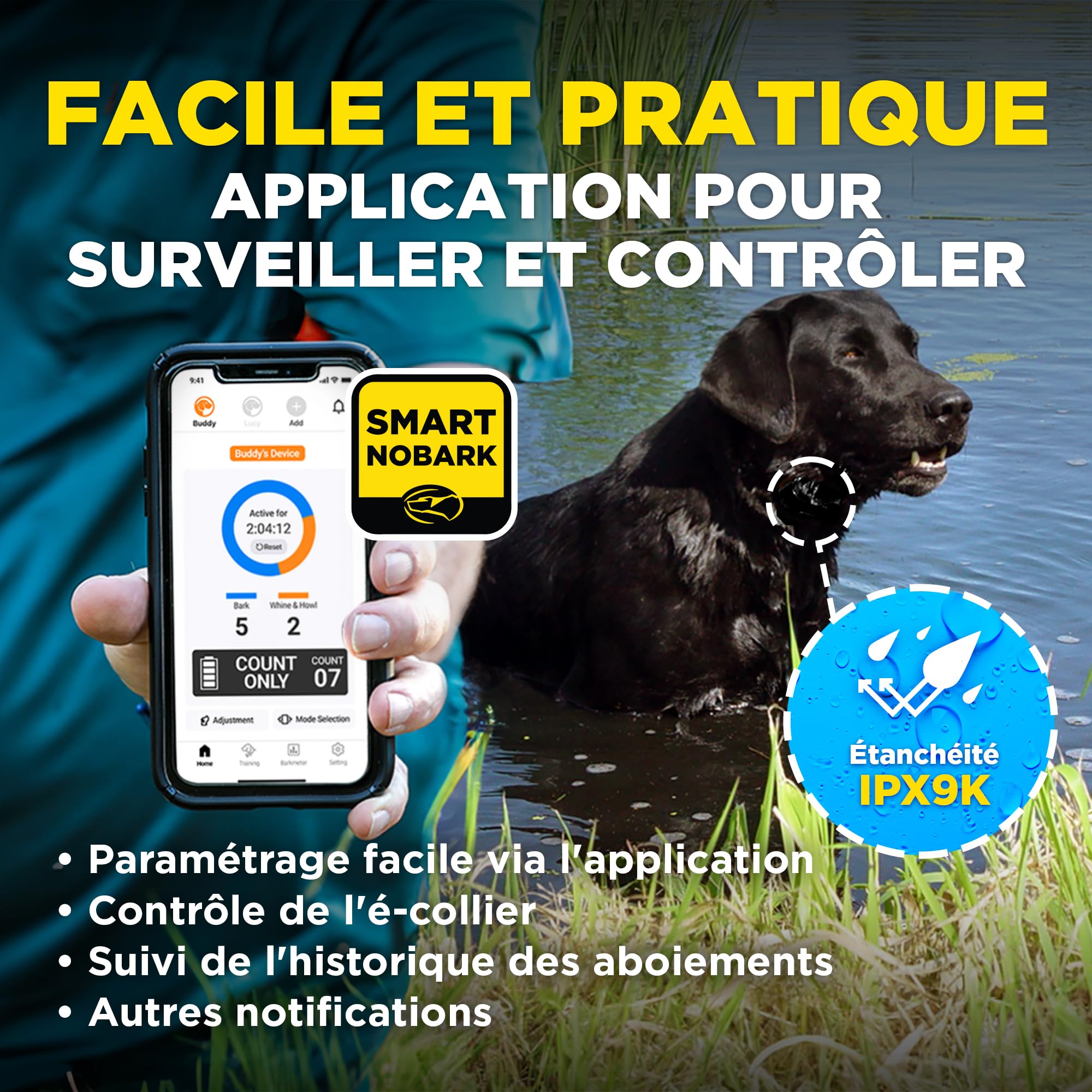 Dogtra Smart NOBARK Collier Anti-aboiement, détecte gémissements et aboiements, contrôle Via app, étanche (IPX9K), Dressage portée 30m, pour Chiens de Petite Taille.