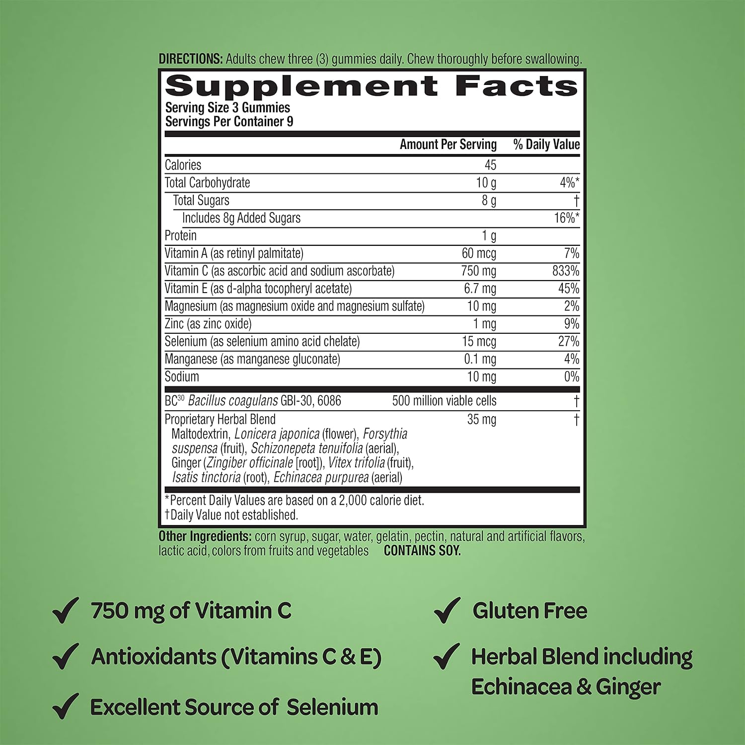 Airborne Vitamin C 750mg (per serving) - Plus Probiotic Gummies (27 count in a bottle), Gluten-Free Immune Support Supplement With Vitamins A C E, Selenium, Echinacea, Ginger, Antioxidants