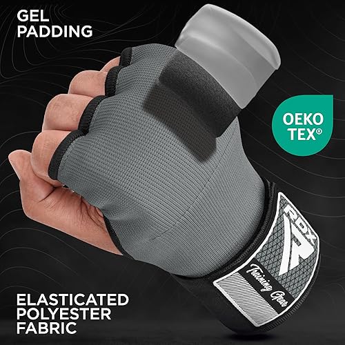 Vista 33 de RDX Guantes interiores de boxeo de gel para hombres y mujeres, correas de muñeca rápidas de 39.4 in de largo, puños acolchados elásticos debajo