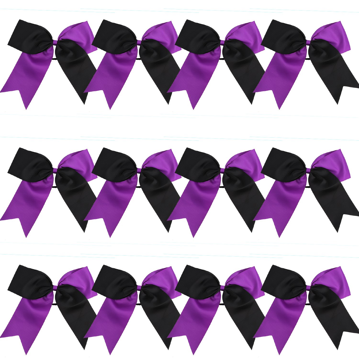 8 Inch 2 Colors Jumbo Cheerleader Bows Ponytail Holder Cheerleading Bows Hair (Purple/Black)