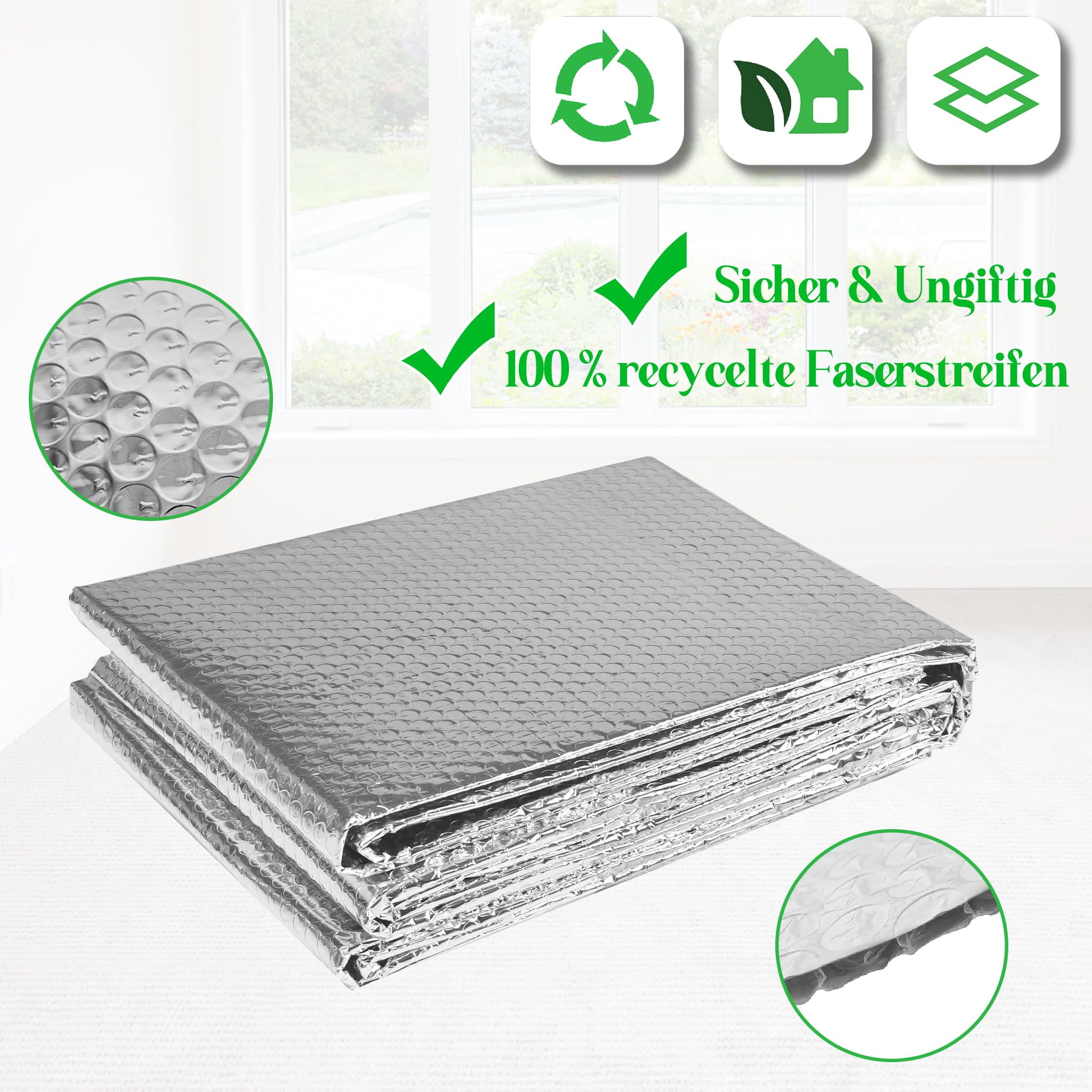 Doppelschicht Aluminiumfolie Isolierfolie Dämmfolie Alu Heizkörper Reflexionsfolie Doppelfolie Alu-Luftpolsterfolie für Dach-, Boden- und Wandisolierung, 1x10m - 10㎡