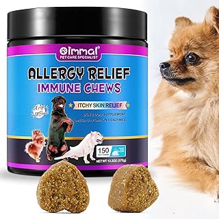 Itchy Dog Skin Relief, All Itch and Immunity Treats for Dogs, Dog Allergy Relief, Allergy Tablets for Dogs w/Omega 3 + Pumpkin + Enzymes, Seasonal Allergies, Hot Spots, Peking Duck Flavor 150 Treats