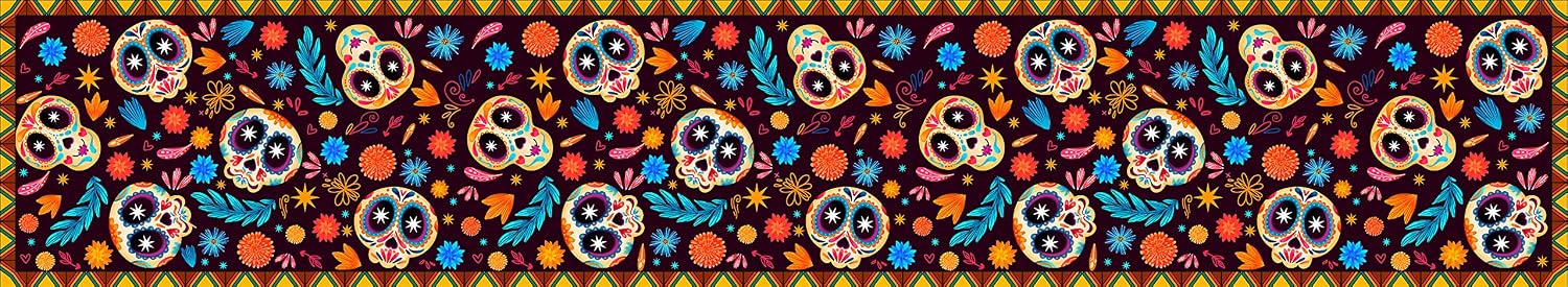 Rainlemon Dia De Los Muertos Table Runner Mexican Sugar Skull Halloween Day of The Dead Rustic Linen Kitchen Dining Room Decoration