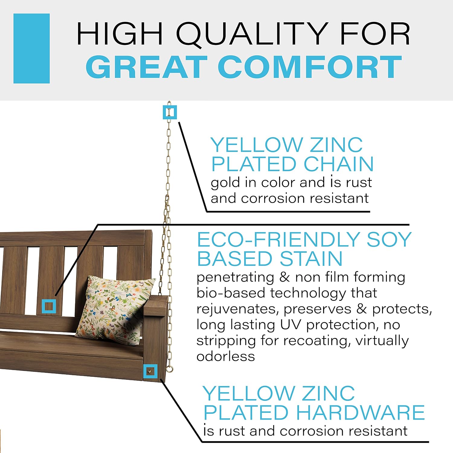Porchgate Amish Heavy Duty 700 Lb Ardmore Porch Swing W/Chains (4 Foot, Warm Walnut Stain)