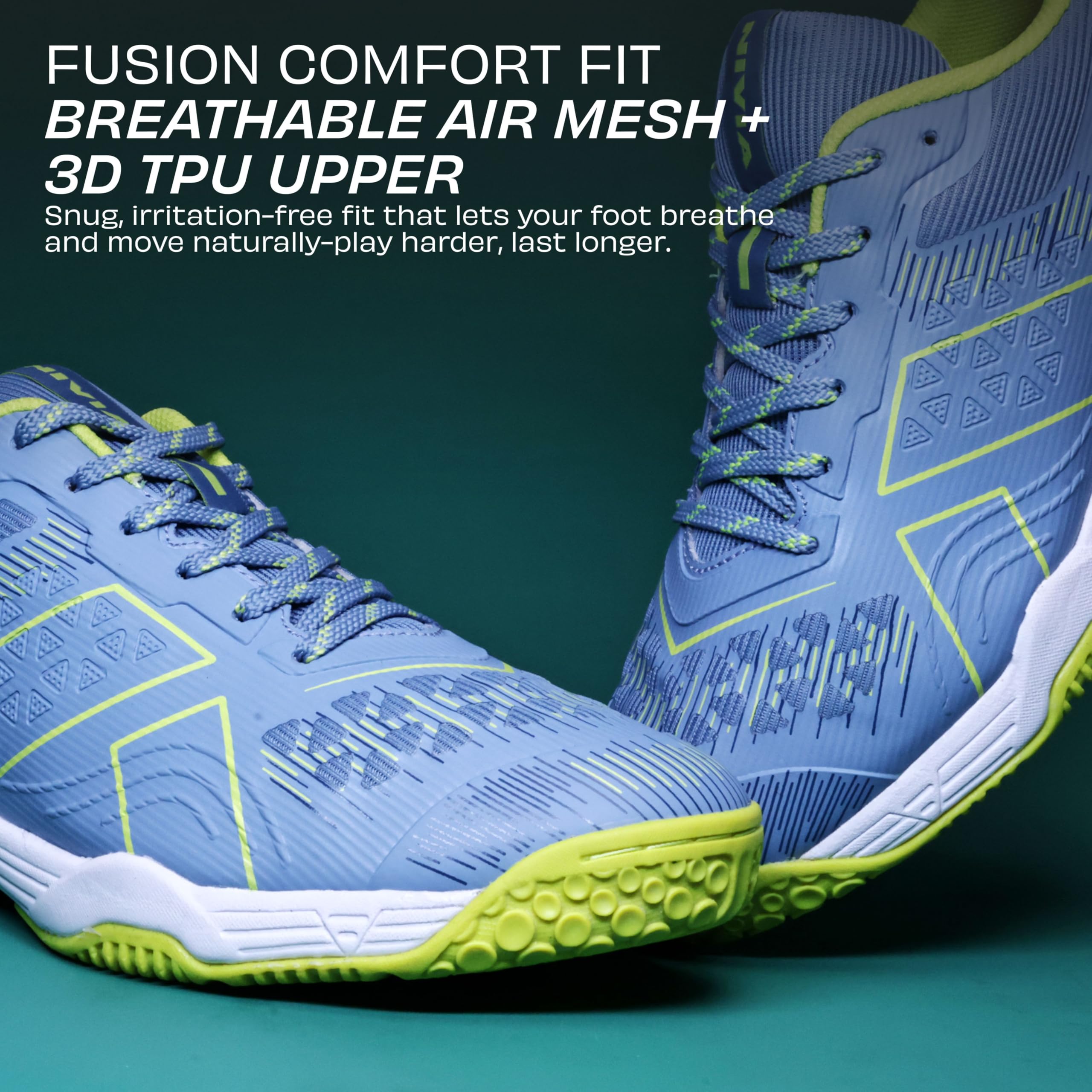 Nivia HY-Energy 2.0 Badminton Shoes for Men, Duofoam Cushion, Breathable Mesh, Ideal for Badminton, Volleyball, Squash, Table Tennis, Grey/Neon, UK08