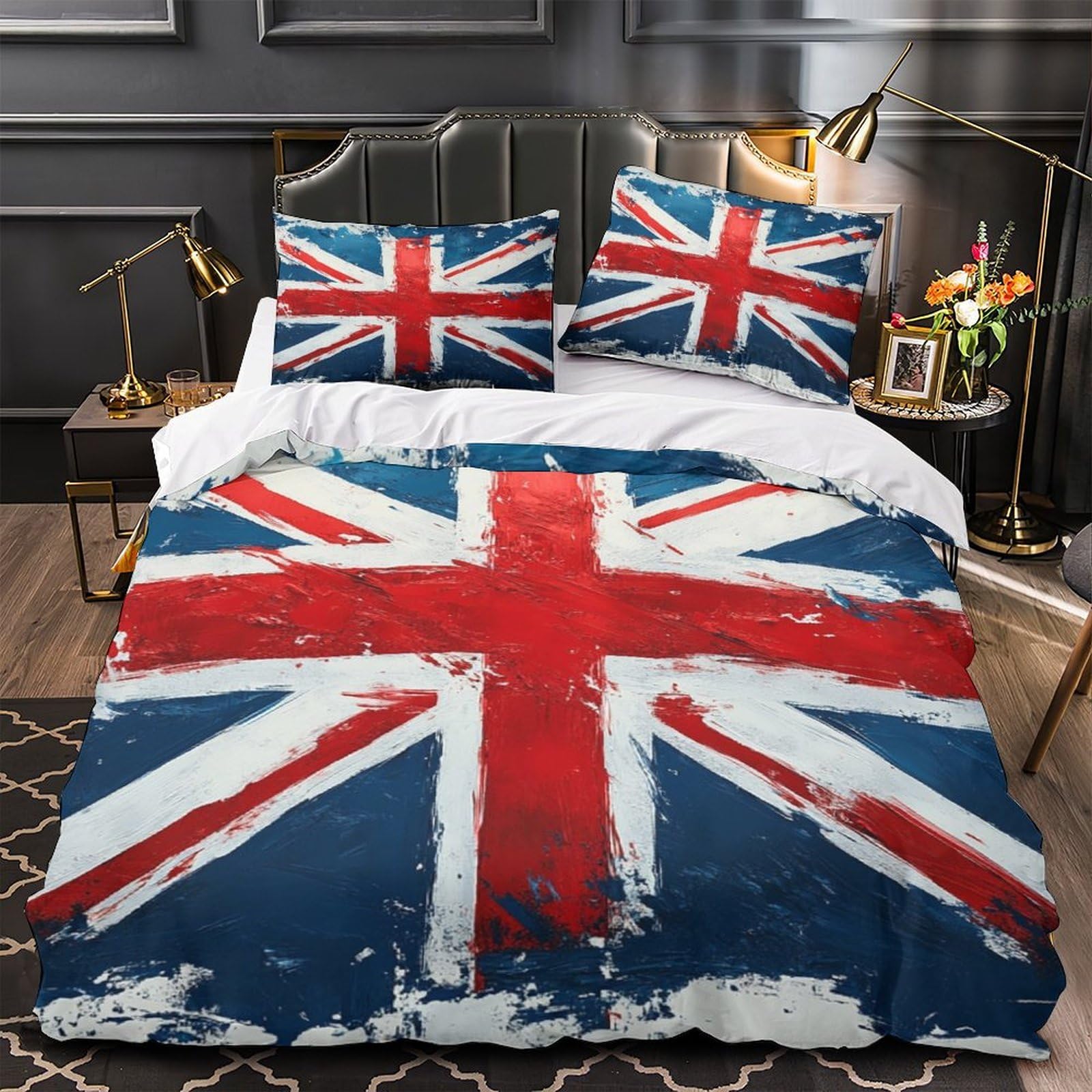 Housse de couette Drapeau Britannique 3D anti-tache pour lit king size de grande dimension
