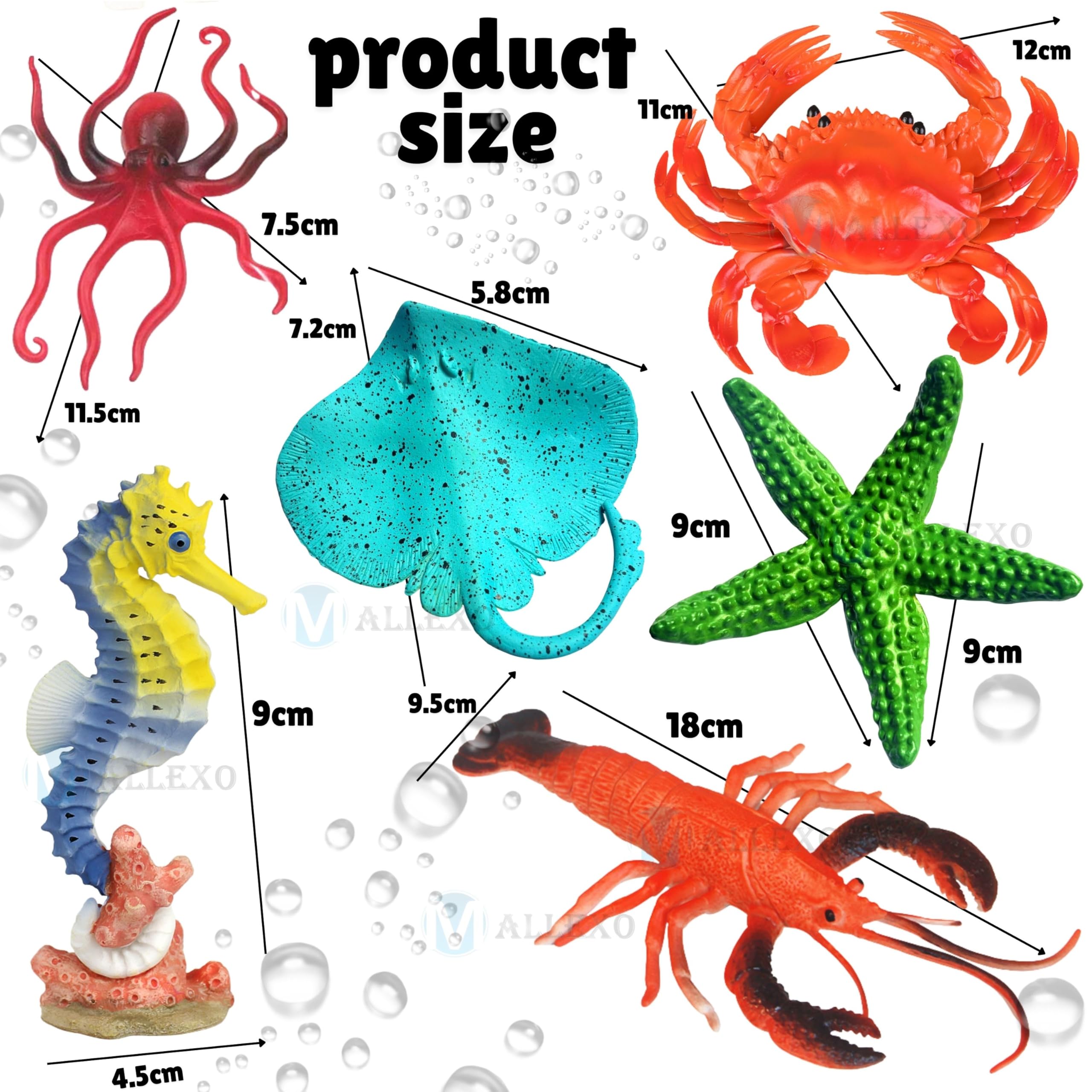 Mallexo Aquatic Sea Animals Toy Set for Kids Medium Size Water Animal 6PCs Marine Jelly Fish Action Figurines for Boys & Girls Birthday Gifts Toys Under Ocean Animal for 3 Year (Sea Toys Sets) - Image 2 thumbnail