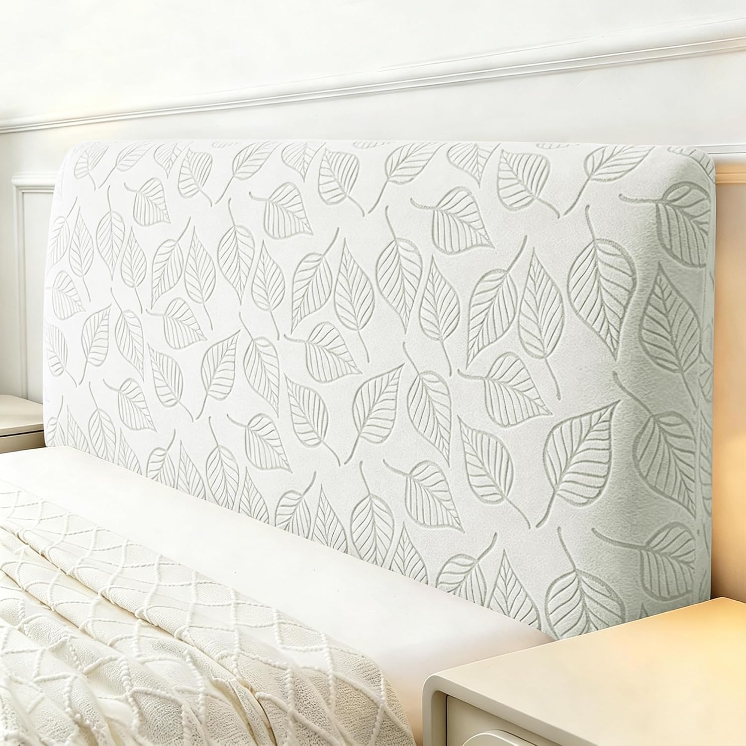 ANARACHON Stretch Bed Headboard Cover, Leaf Jacquard Bed Headboard Slipcover Soft Dustproof Protector Cover for Bedroom Decor(Light Gray, Queen:59")