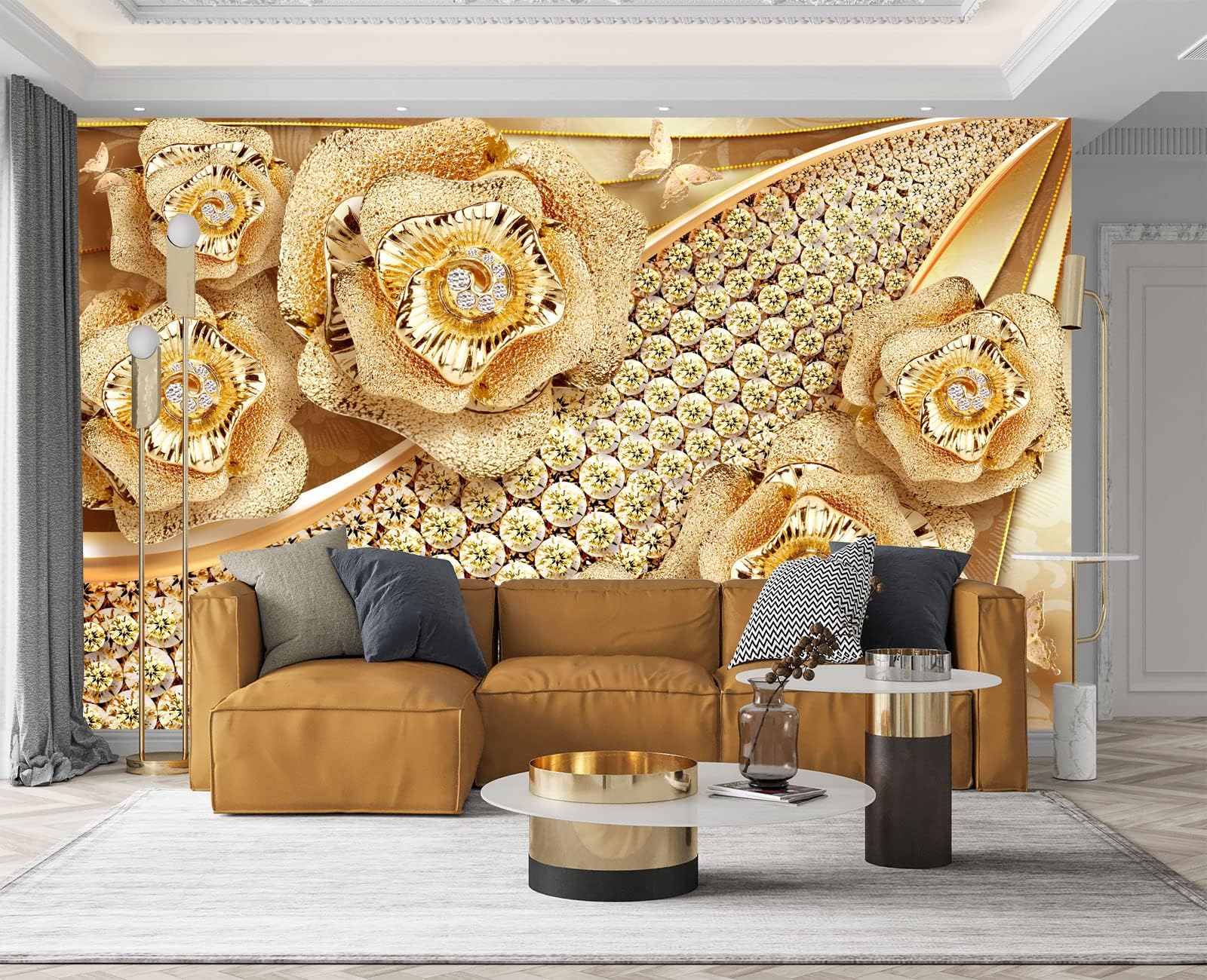 Amazon.com: Golden Flowers Custom Mural, Stylish and Luxurious