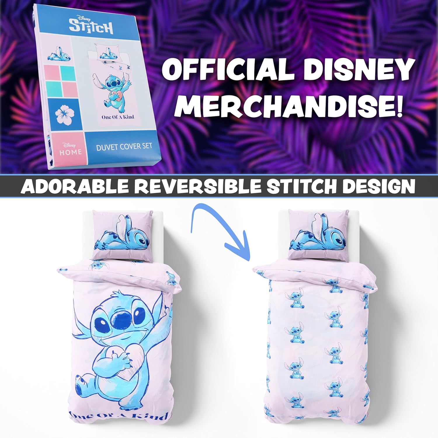 Disney Stitch Duvet Cover and Pillowcase Set, Single or Double Size, Bedroom Accessories for Kids Teens (Pink Stitch Single)