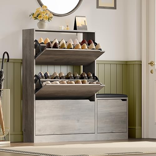 Miniatura 11 de Armario de almacenamiento de zapatos con 3 cajones abatibles, armario estrecho para zapatos, organizador independiente de almacenamiento para Negro