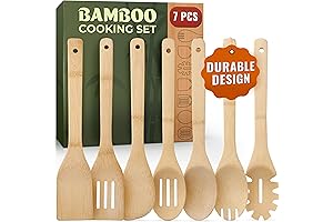 Bamboo Cooking Utensils Set 7-Piece Kitchen Nonstick Spoons and Spatulas