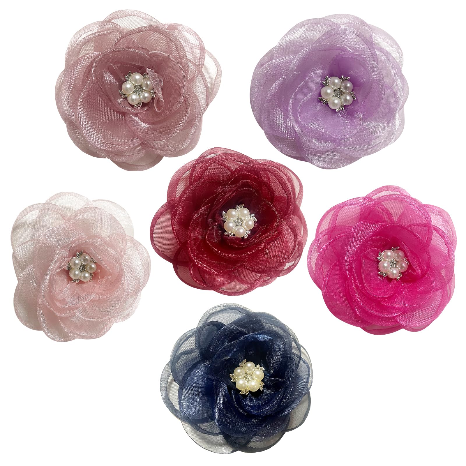 Pearl Flower Dog Collar Accessories Pack of 6, Decorative Flower Charms for Dog and Cat Collars with Pearls