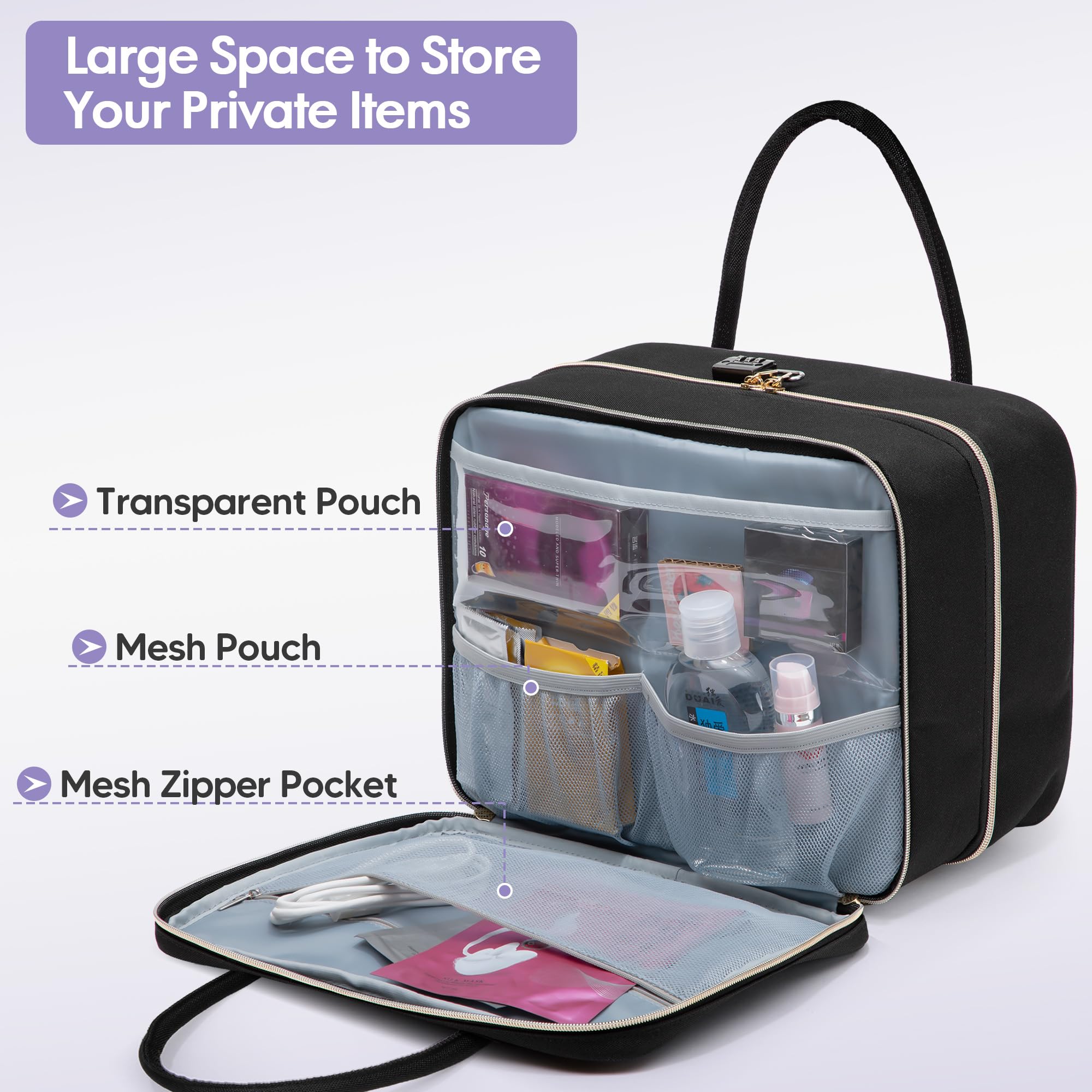 Damero Étui de Transport pour Jeux pour Adultes avec 2 Sacs à Cordon | Rangement pour Accessoires Intimes avec Séparateurs Amovibles, Étui de Voyage Discret pour Lubrifiant, Entraves, Accessoires