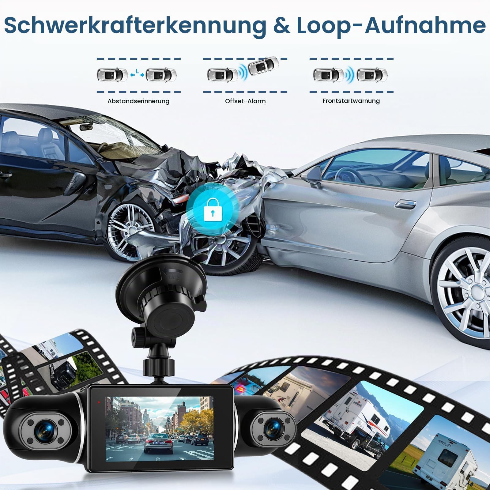 Hodozzy 1080P Auto Dash cam 360° mit 5GHz WiFi, 4 Kameras Vorne Hinten, 8 IR Nachtsicht, 3 Zoll IPS Touchscreen, Loop Aufnahme, G-Sensor, Parken Monitor,Dash cam mit Rückfahrhilfe