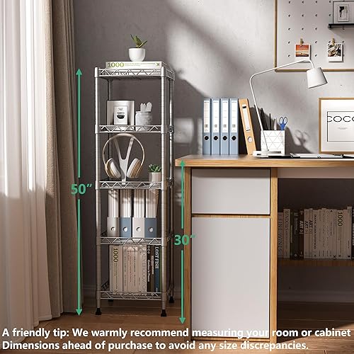 Miniatura 3 de GIOTORENT Estantería metálica de 5 niveles, estante de alambre de altura ajustable para lavandería, baño, cocina, 11.8 pulgadas de ancho x 11.8