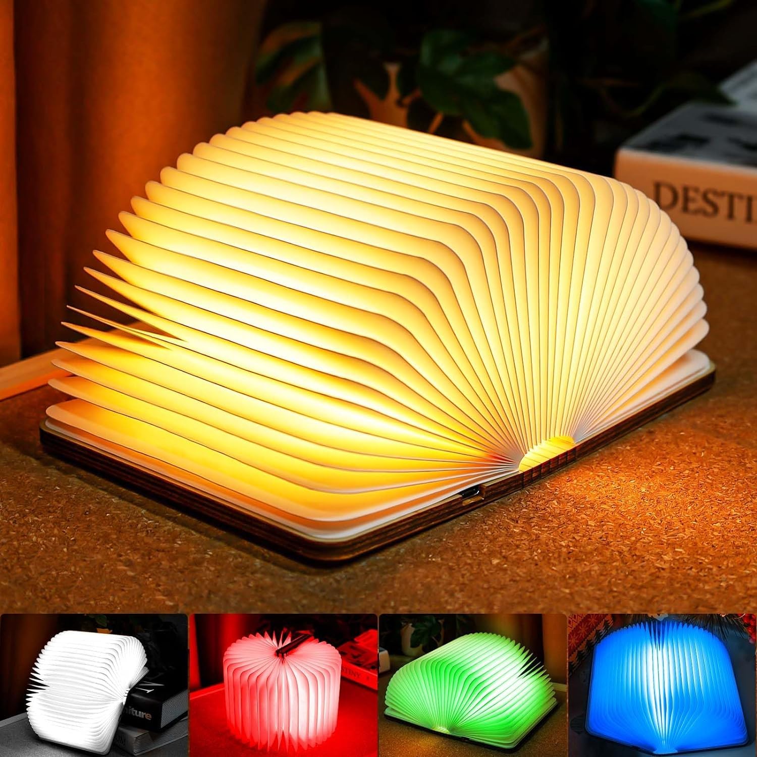 Molbory Led-boekenlamp, opvouwbare boekenlamp, led-sfeerverlichting, USB- oplaadbaar, warm wit, bureaulamp, nachtlampje, bedlampje voor kinderen, vriendin, cadeau, woondecoratie