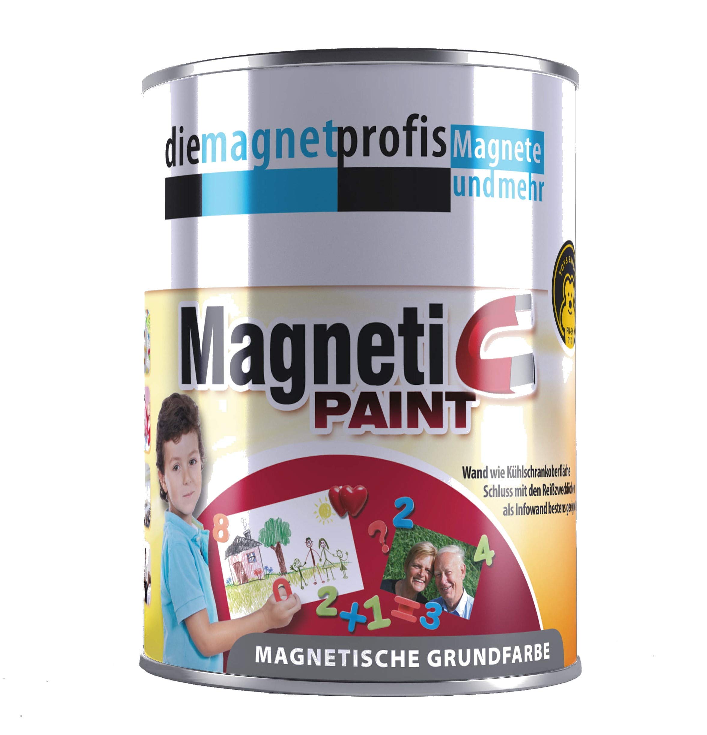 Magnetfarbe, extreme Haftkraft, allergikerfreundliche Wandfarbe für Innenräume,ohne Konservierungsmittel grau, 1 Liter (3 Neodym Magnete pro Dose)