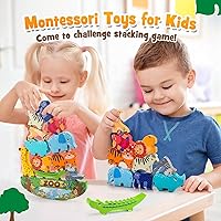 Vista 5 de Bloques de Animales de Madera Apilables Juguete para Niños Regalos de Navidad y Cumpleaños para Niño Niña Edad 3-7 Animales Montessori Juguetes
