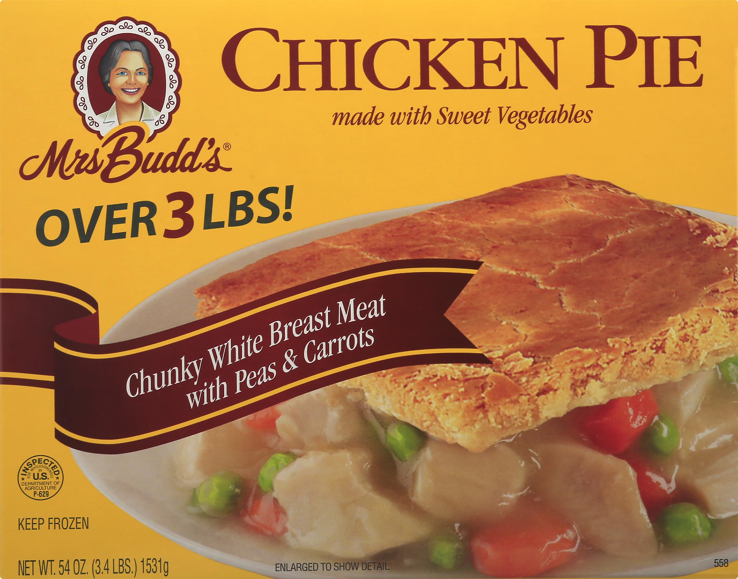 Mrs Budds, Meat Pie White Meat Chicken Pie Unbaked, 54 Ounce