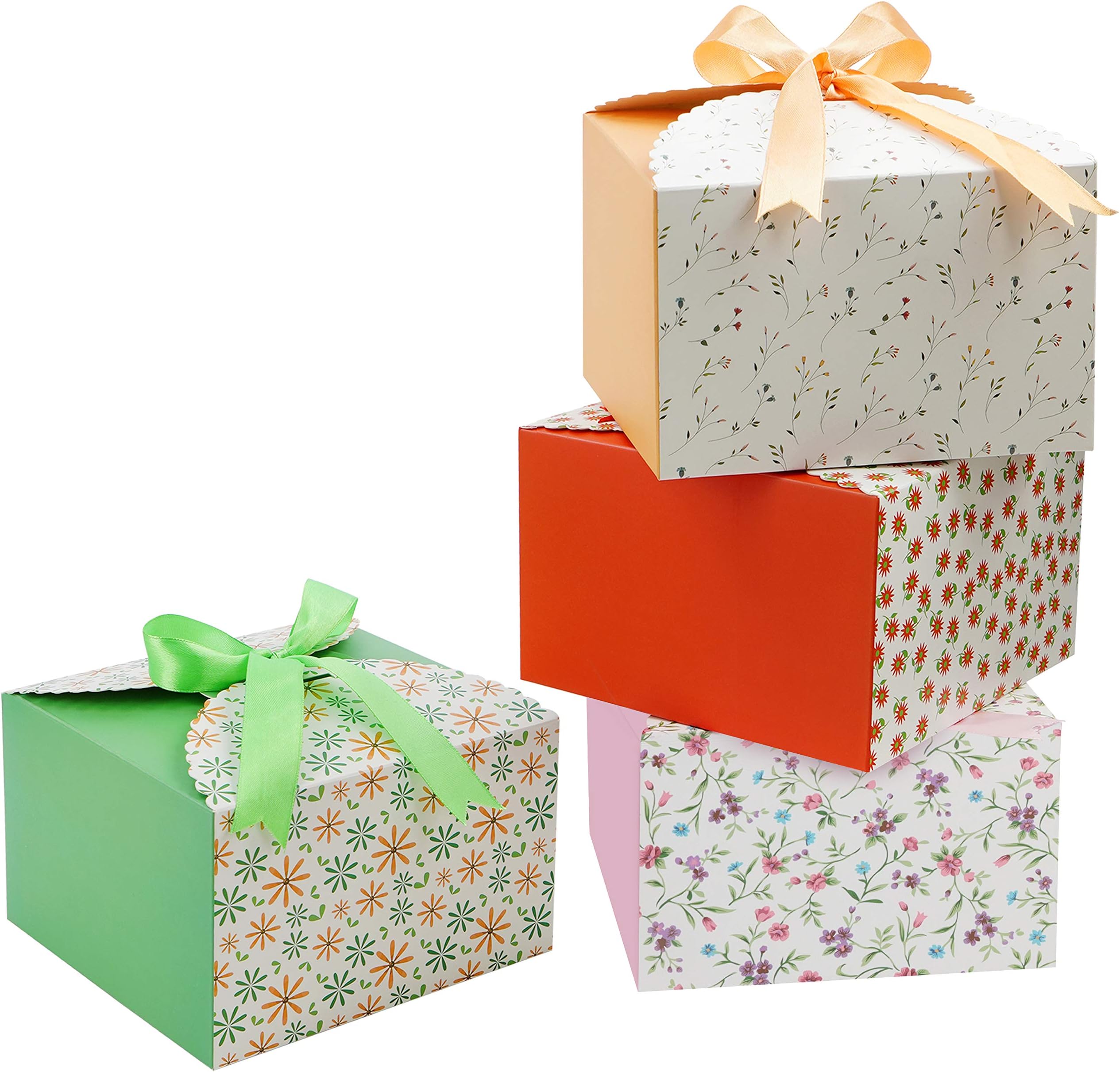 Belle Vous Scalloped Paper Square Gift Boxes with Ribbon (20 Pack) - 14.7 x 14.7 x 9.4cm/5.78 x 5.78 x 3.7 Inches - Small Boxes for DIY Wedding and Party Gifts/Favours, Handmade Soap & Candy