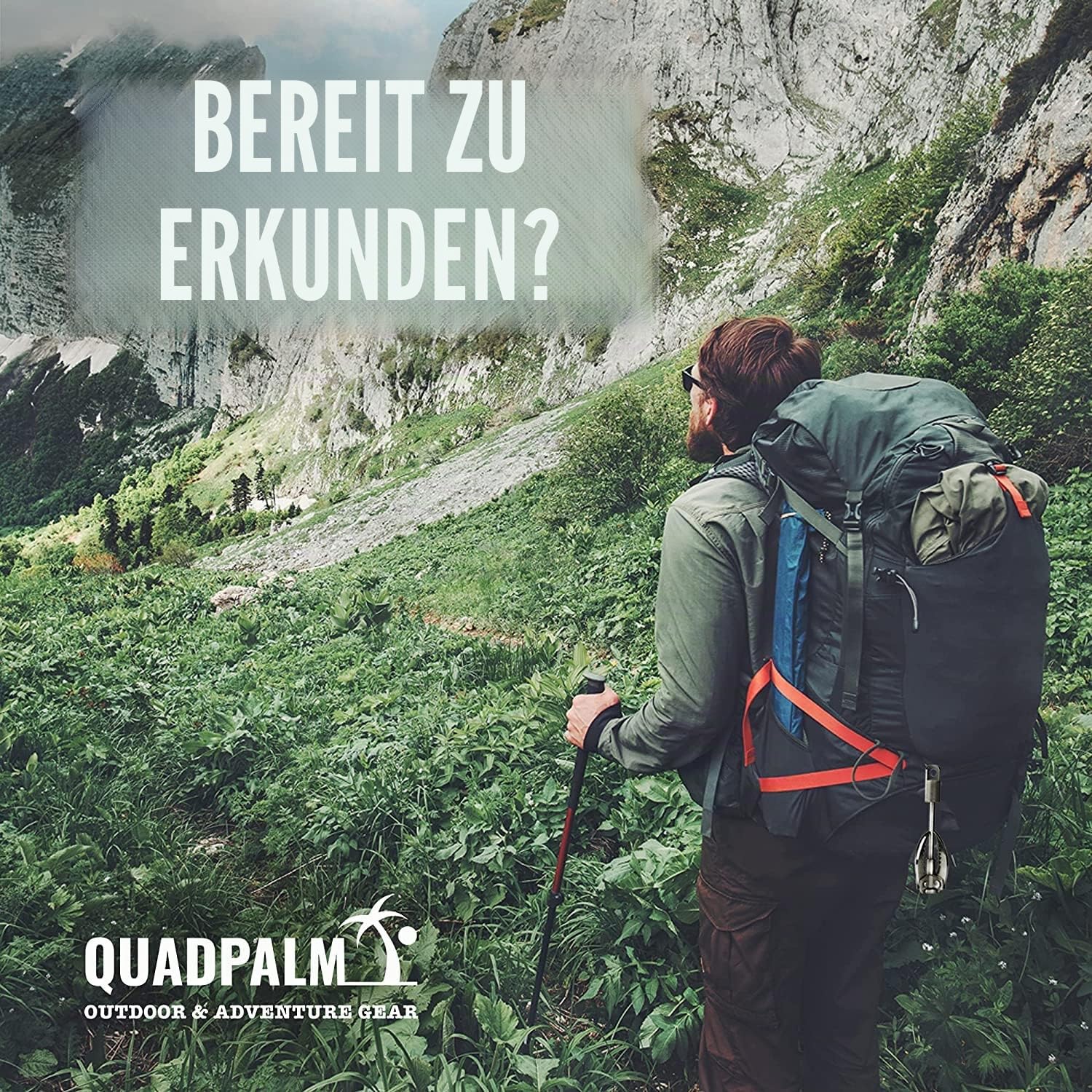 Grappling Haken mit 10m Seil - Multifunktionaler QUADPALM Greiferhaken - 4 Edelstahl Klappkrallen - Heavy Duty - Outdoor Camping Wandern Baum Felsen Bergsteigen Ausrüstung
