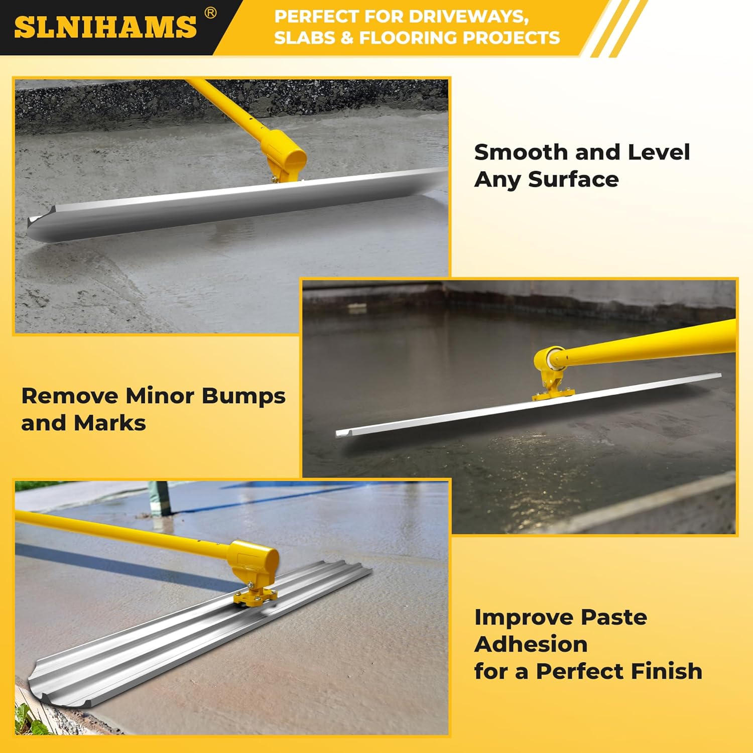 SLNIHAMS 48"x8" Aluminum Magnesium Alloy Bull Float Set, Round-End Concrete Float with 4×48" Extendable Handles, 360° Adjustable Bracket & Screws – Lightweight & Durable Finishing Tool Kit