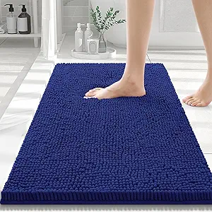 Smiry Luxury Chenille Bathroom Rugs 30x20, Extra Soft and Absorbent Shaggy Bath Mat, Machine Washable, Non-Slip Plush Carpet Runner for Tub, Shower, and Floor, Home Decor Accessories, Royal Blue