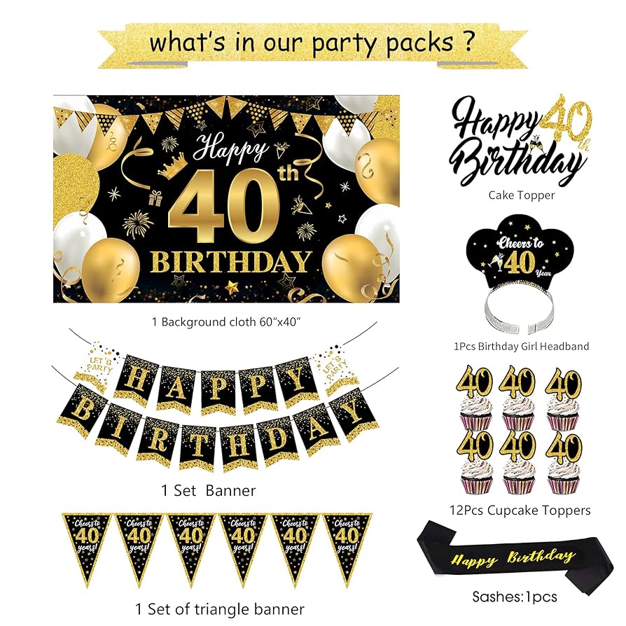 Amazon.com: GREPARPY Happy 40th Birthday Decorations For Men - Black & Gold Fourty Birthday Party Decorations Supplies, Backdrop, Banner, Swirl, Photo Prop, Crown, Plate, Napkin, Topper, Tablecloth, Sash, Balloon : Home & amazon-com-greparpy-happy-40th-birthday-decorations-for-men-black-gold-fourty-birthday-party-decorations-supplies-backdrop-banner-swirl-photo-prop-crown-plate-napkin-topper-tablecloth-sash-balloon-home